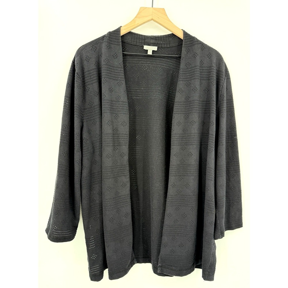 Talbots Sweater Womens XL Black Cardigan Roll Tab Lightweight‎ Open Cotton